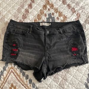 Torrid Black Denim Short Shorts with Rose Embroidery